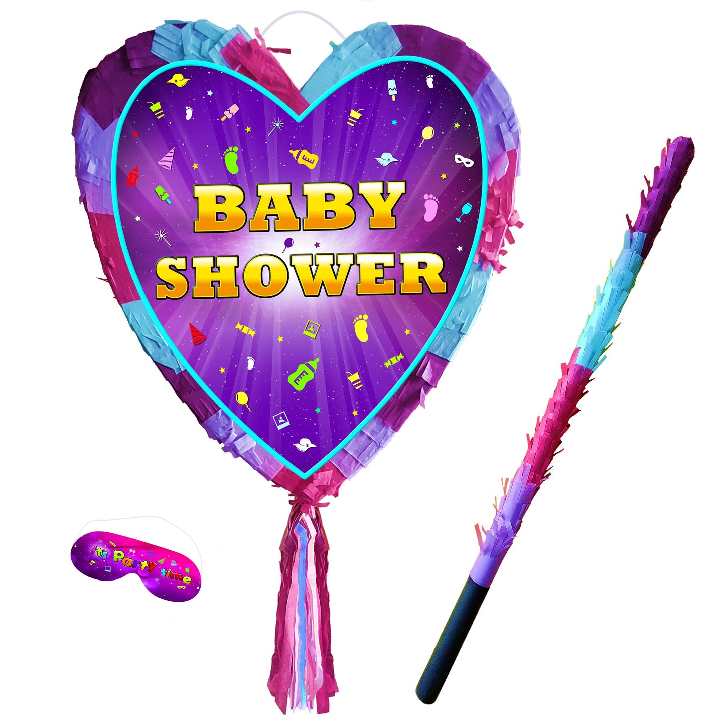 Heart Baby Shower Pinata with Stick & Blindfold