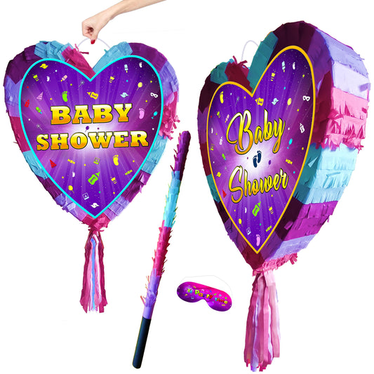 Heart Baby Shower Pinata with Stick & Blindfold