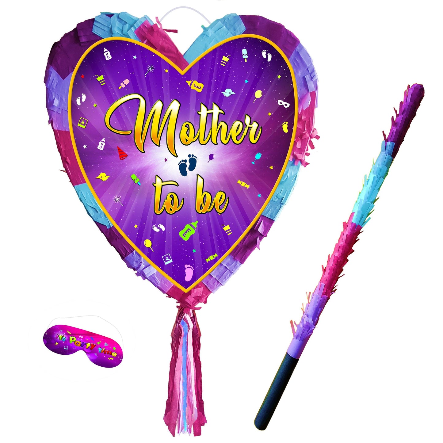 Heart Pinata for Mother-to-Be, Baby Shower Game with Stick & Blindfold
