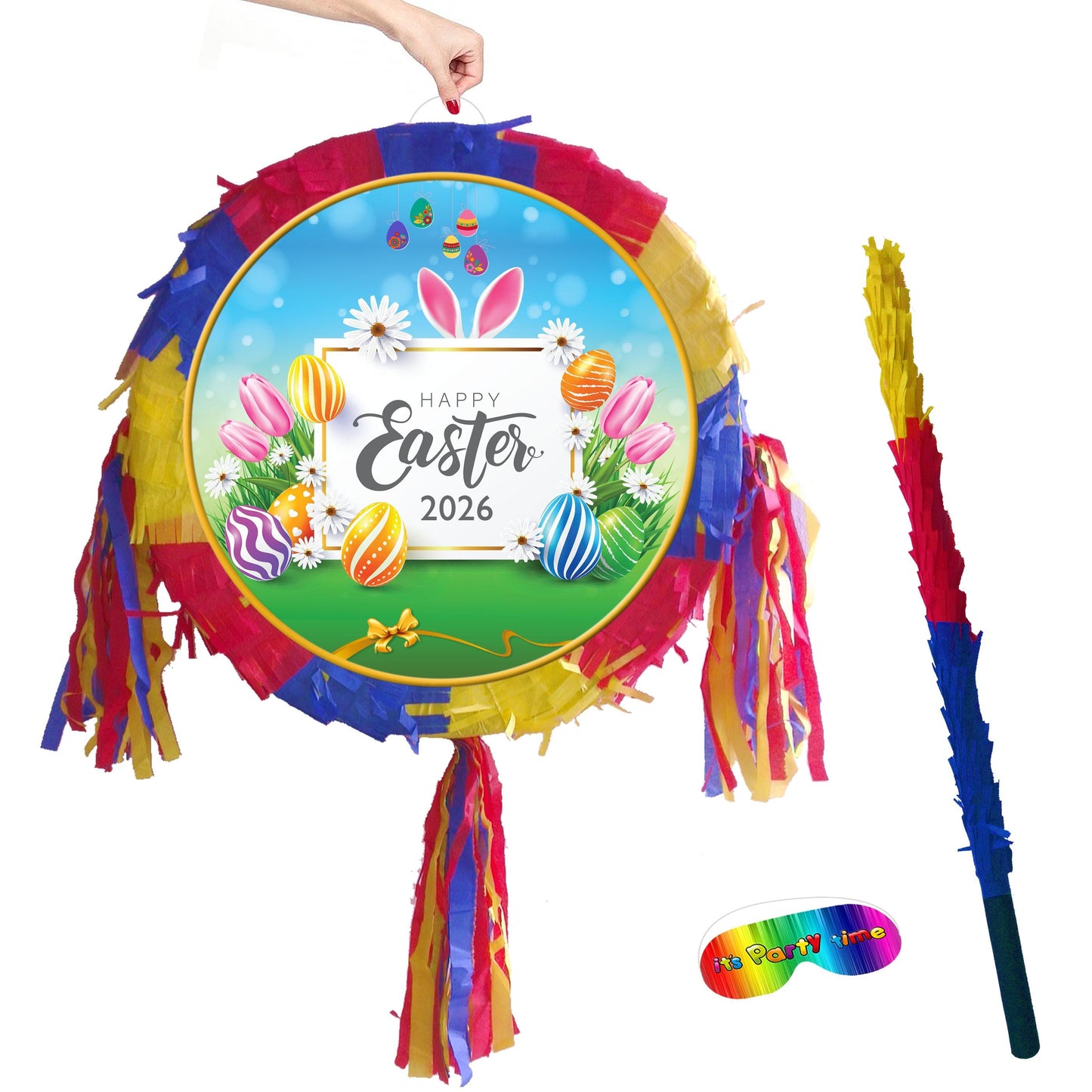 Easter Bunny Piñata with Stick and Blindfold
