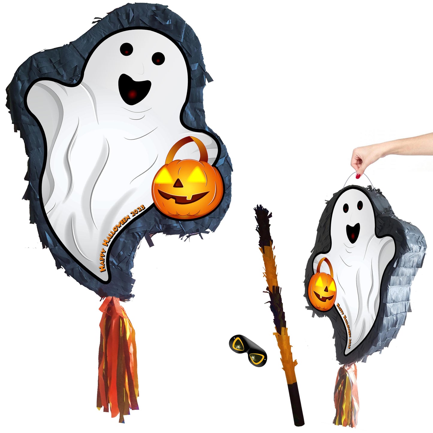 Ghost Piñata with Stick & Blindfold, Halloween Party Game