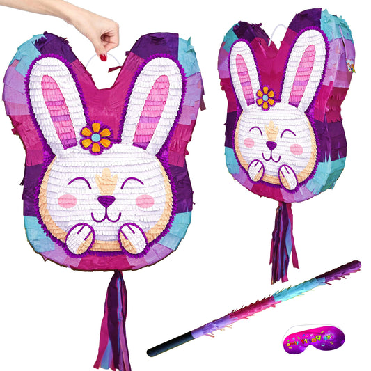 Pink Bunny Pinata with Stick & Blindfold, Easter Party Game