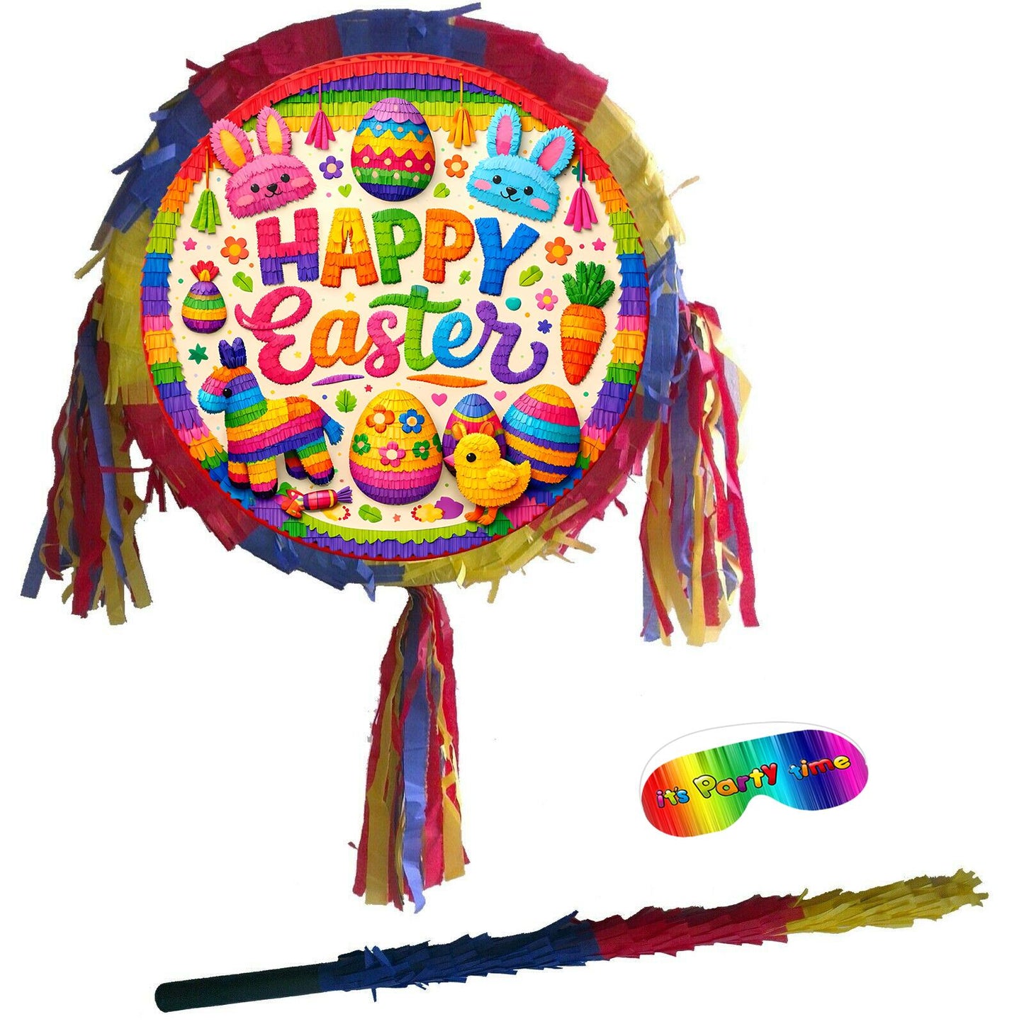 Easter Pinata with Stick & Blindfold, Bunny Party Game