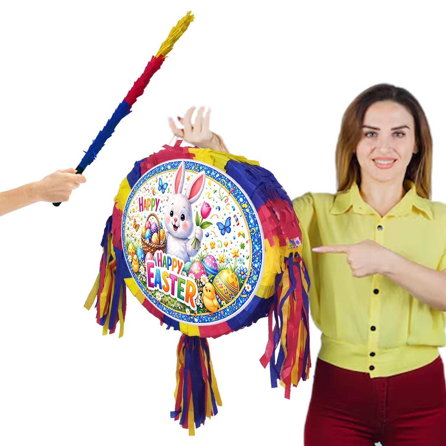 Happy Easter Bunny Pinata with Stick & Blindfold