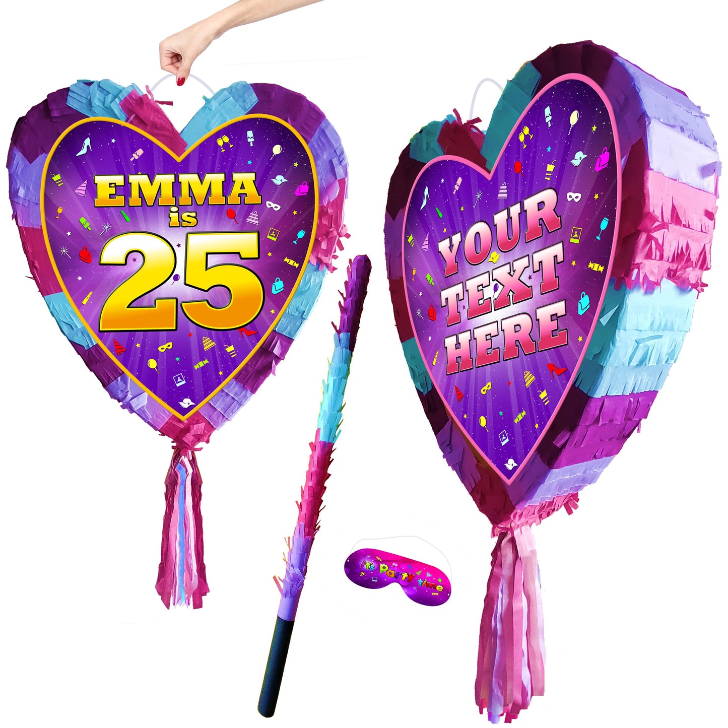 Personalized Birthday Pinata with Stick and Blindfold, Smash Game 16x15 inch Heart