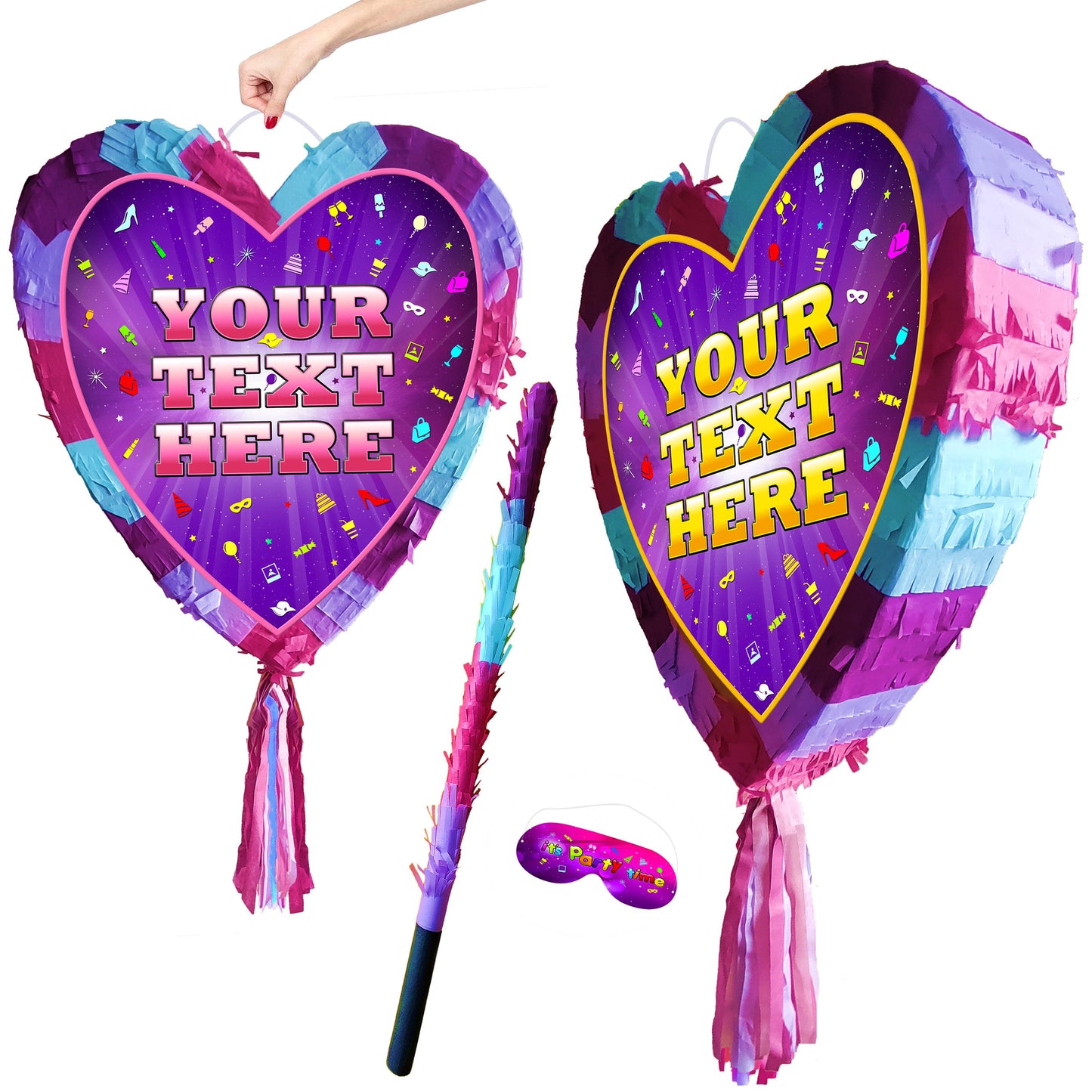 Personalized Birthday Pinata with Stick and Blindfold, Smash Game 16x15 inch Heart