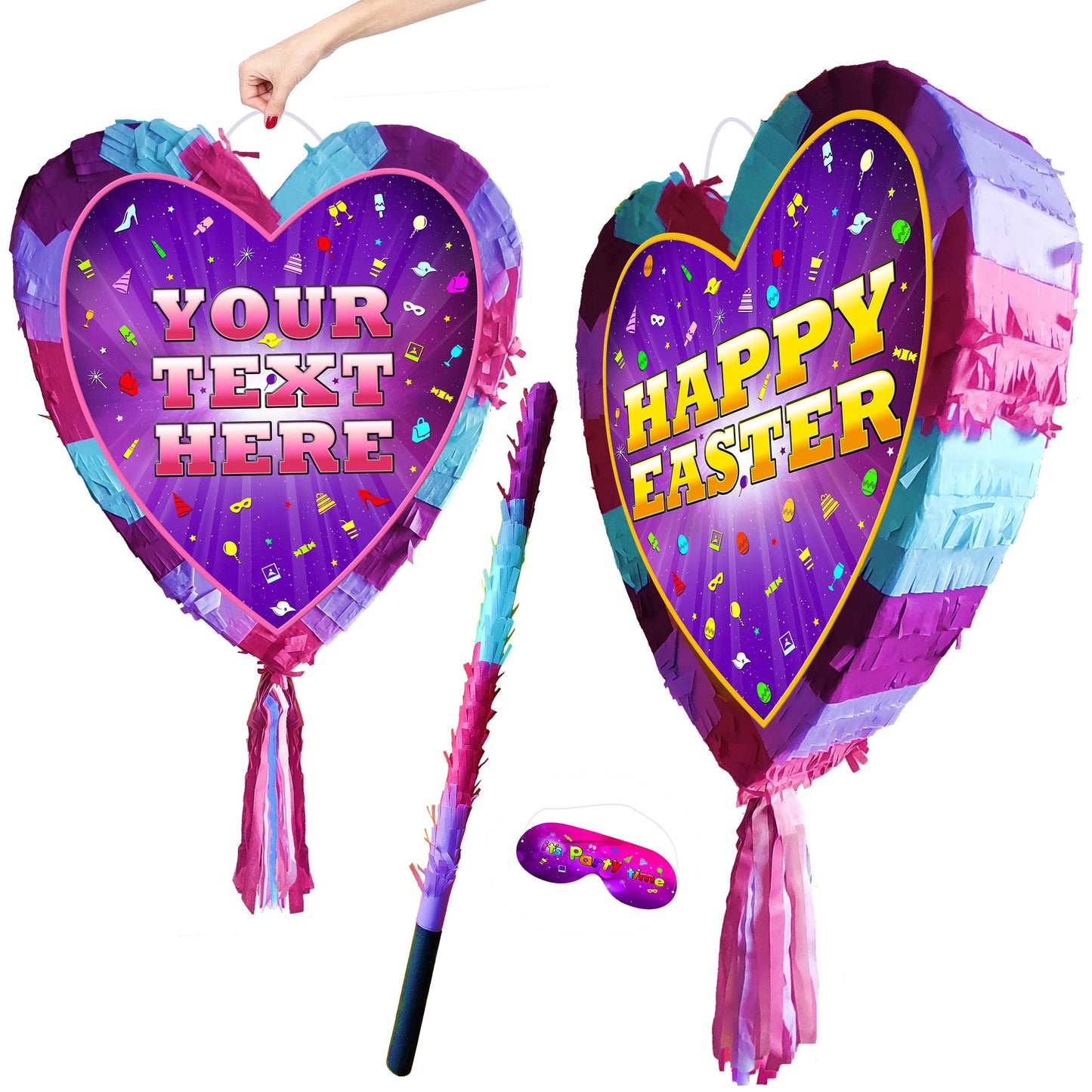 Personalized Birthday Pinata with Stick and Blindfold, Smash Game 16x15 inch Heart