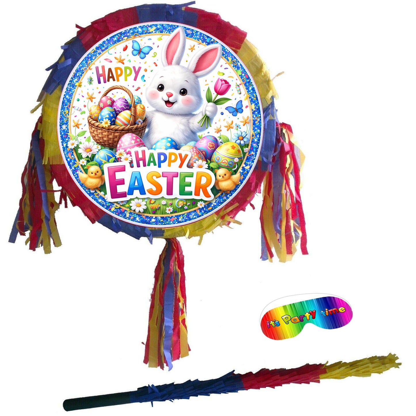 Easter Pinata with Stick & Blindfold, Bunny Party Game