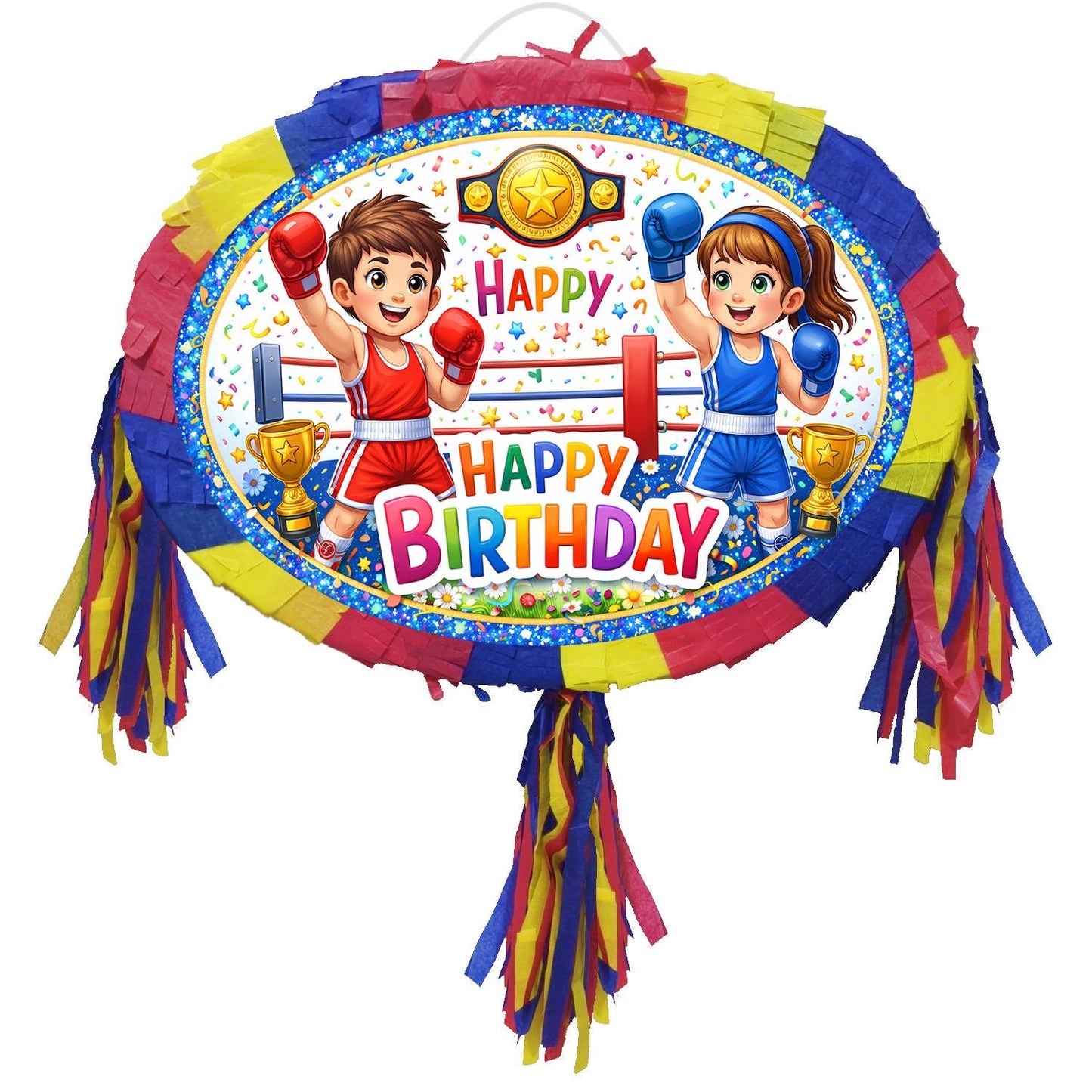 Boxing theme Pinata, Happy Birthday Party Game with Stick and Blindfold