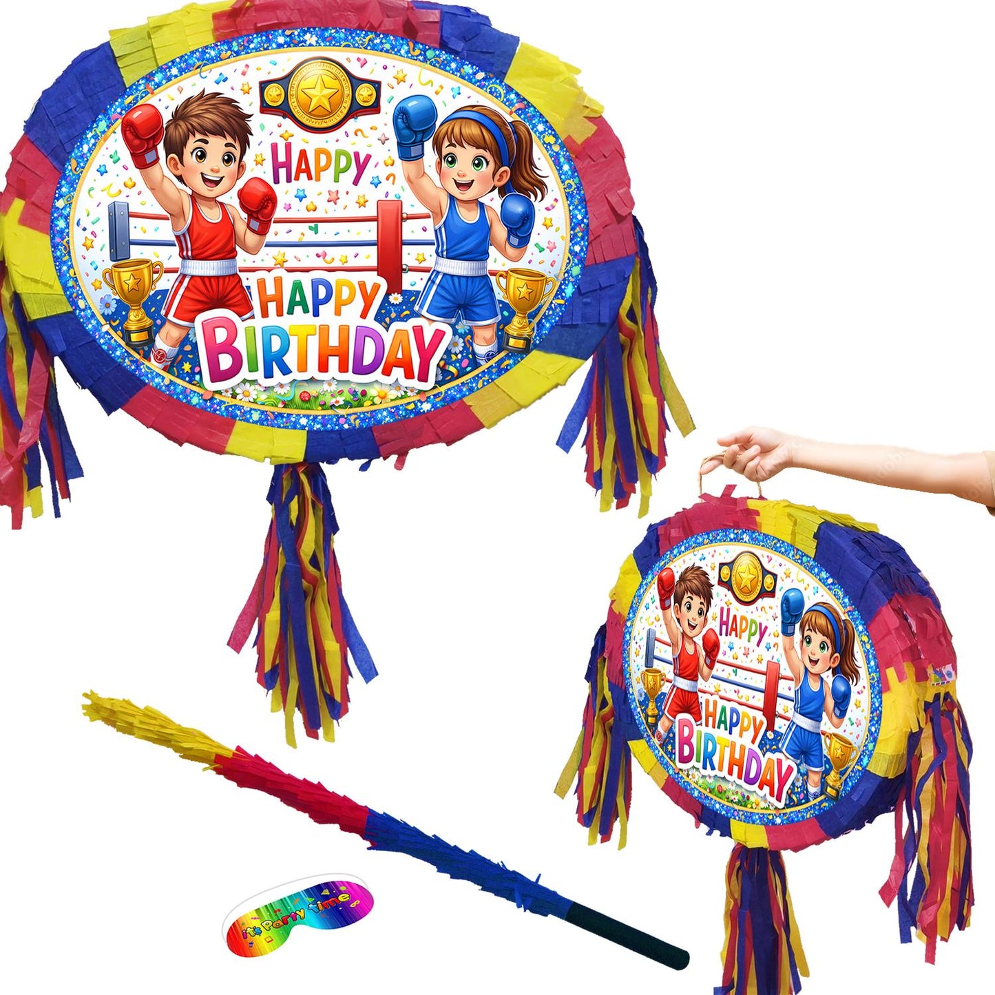 Boxing theme Pinata, Happy Birthday Party Game with Stick and Blindfold