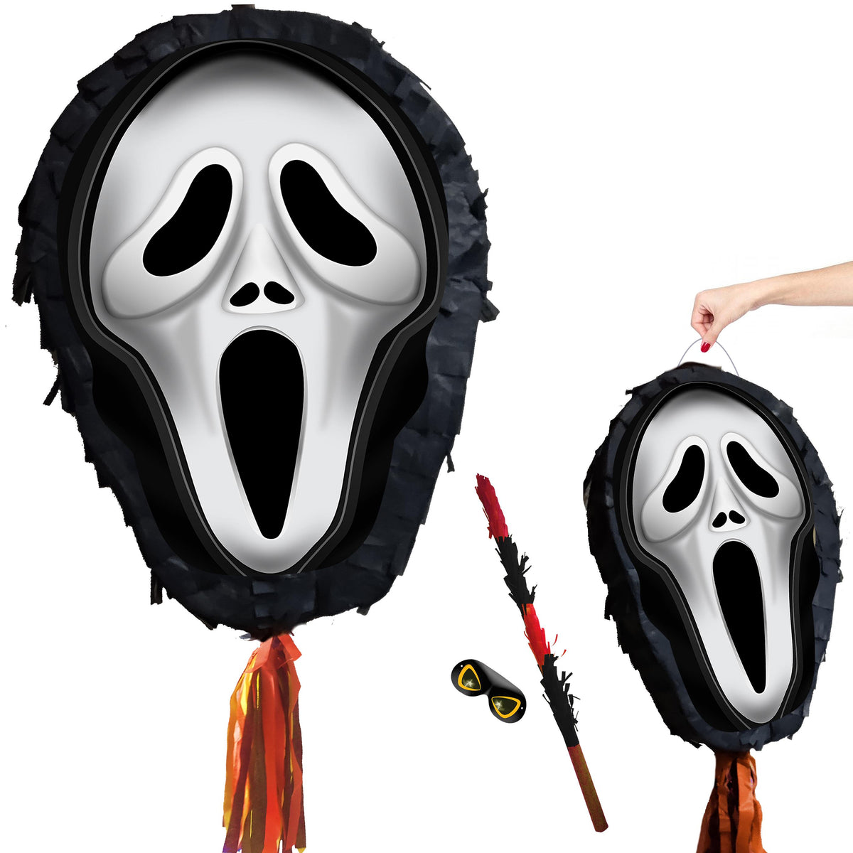 Skull Pinata with Stick and Blindfold, Halloween Party Game