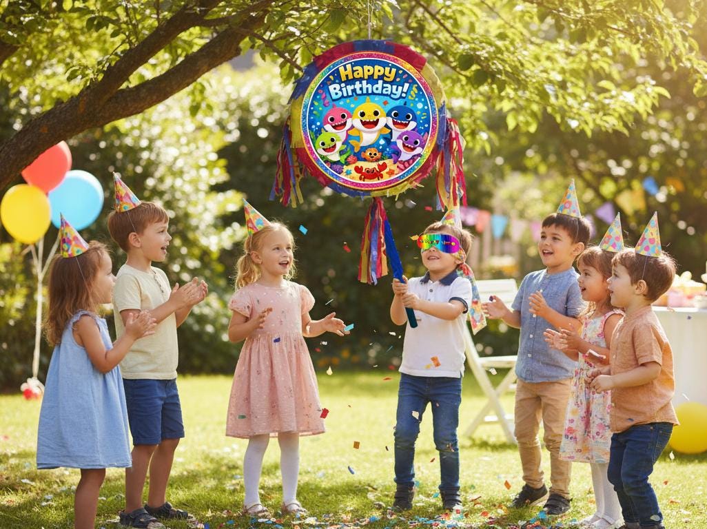 Shark Birthday Pinata with Stick & Blindfold
