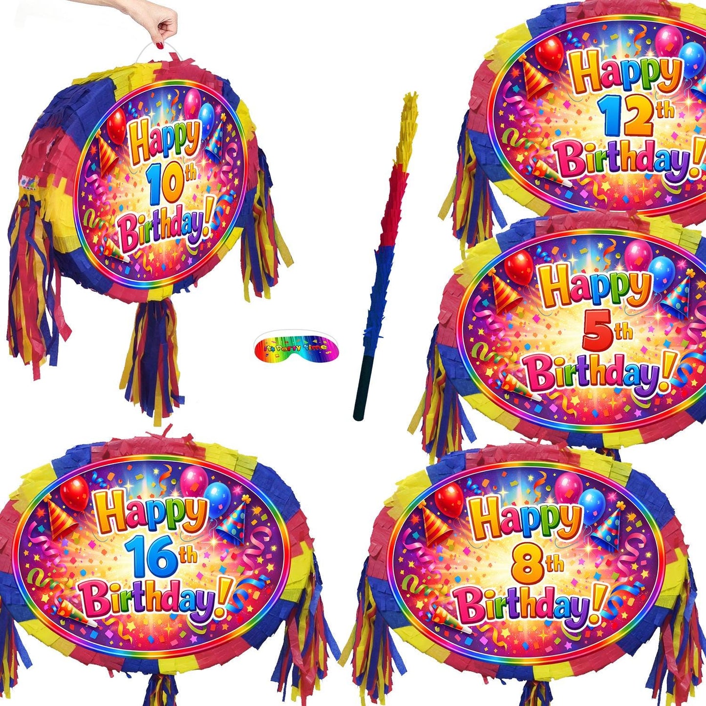 Large Birthday number Pinata with Stick and Blindfold, Unisex theme party game
