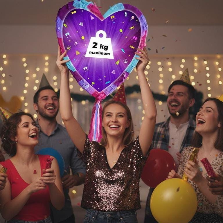 Personalized Birthday Pinata with Stick and Blindfold, Smash Game 16x15 inch Heart