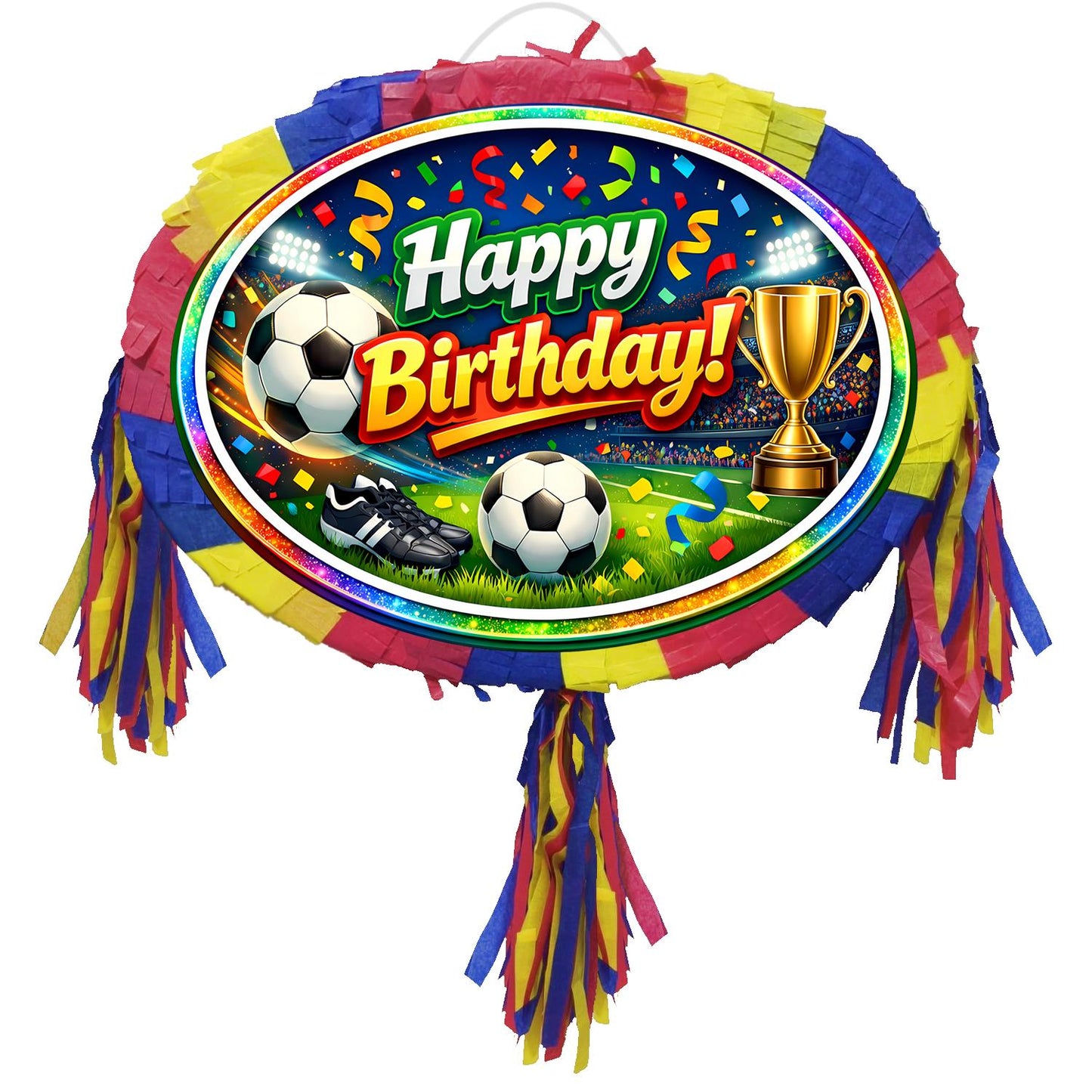Football theme Pinata, Happy Birthday Soccer Party Game with Stick and Blindfold