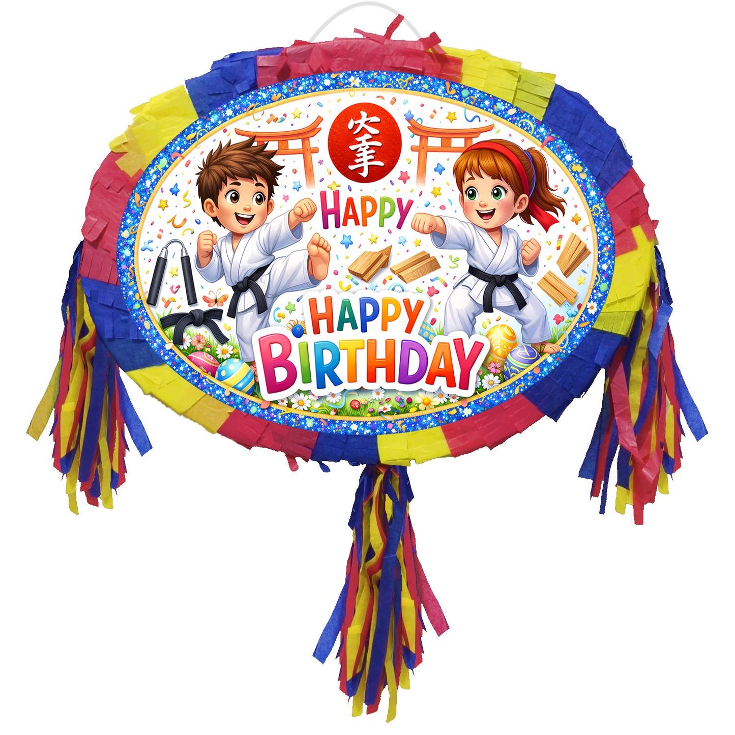 Karate theme Pinata, Happy Birthday Party Game with Stick and Blindfold