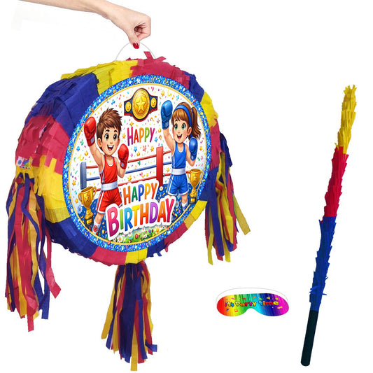 Boxing theme Pinata, Happy Birthday Party Game with Stick and Blindfold