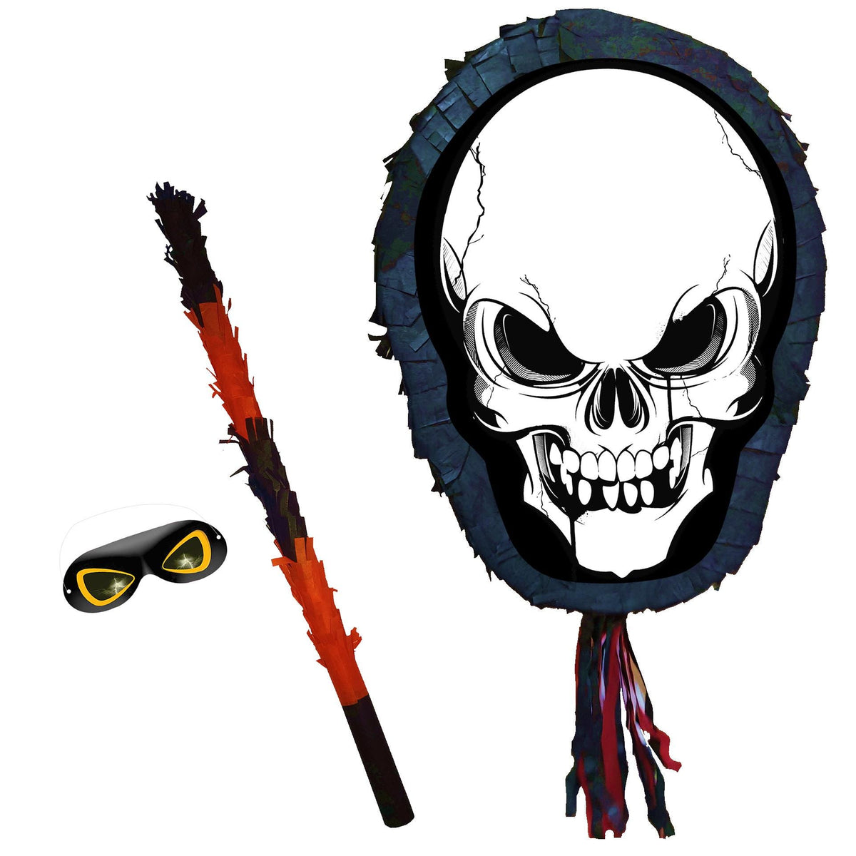 Skull Pinata with Stick and Blindfold, Halloween Party Game