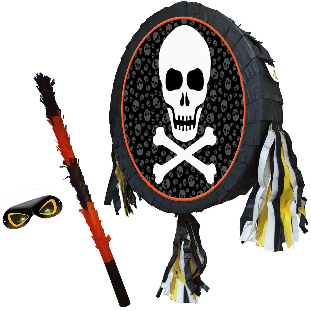 Skull Pinata with Stick and Blindfold, Halloween Party Game