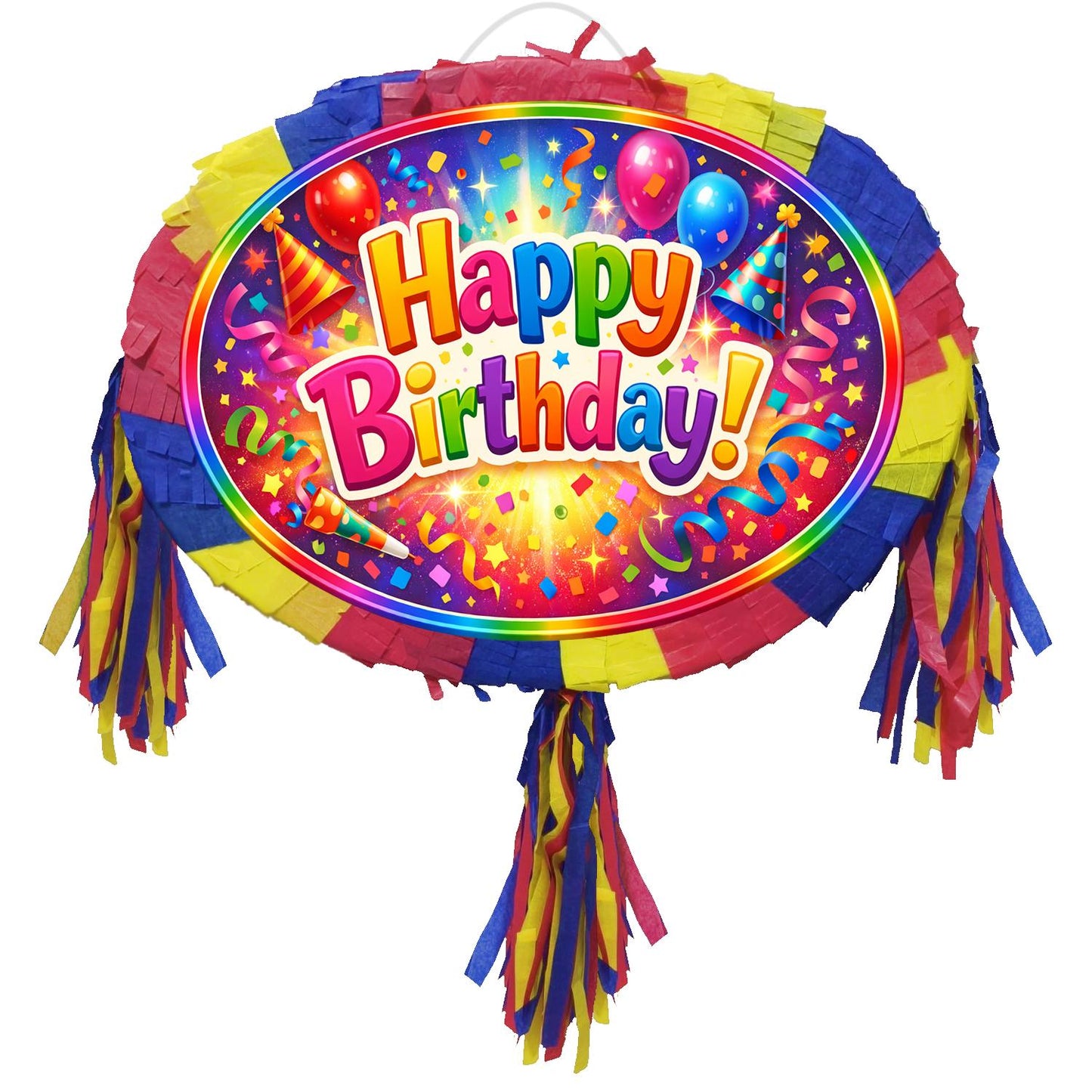 Happy Birthday colourful Pinata with Stick and Blindfold