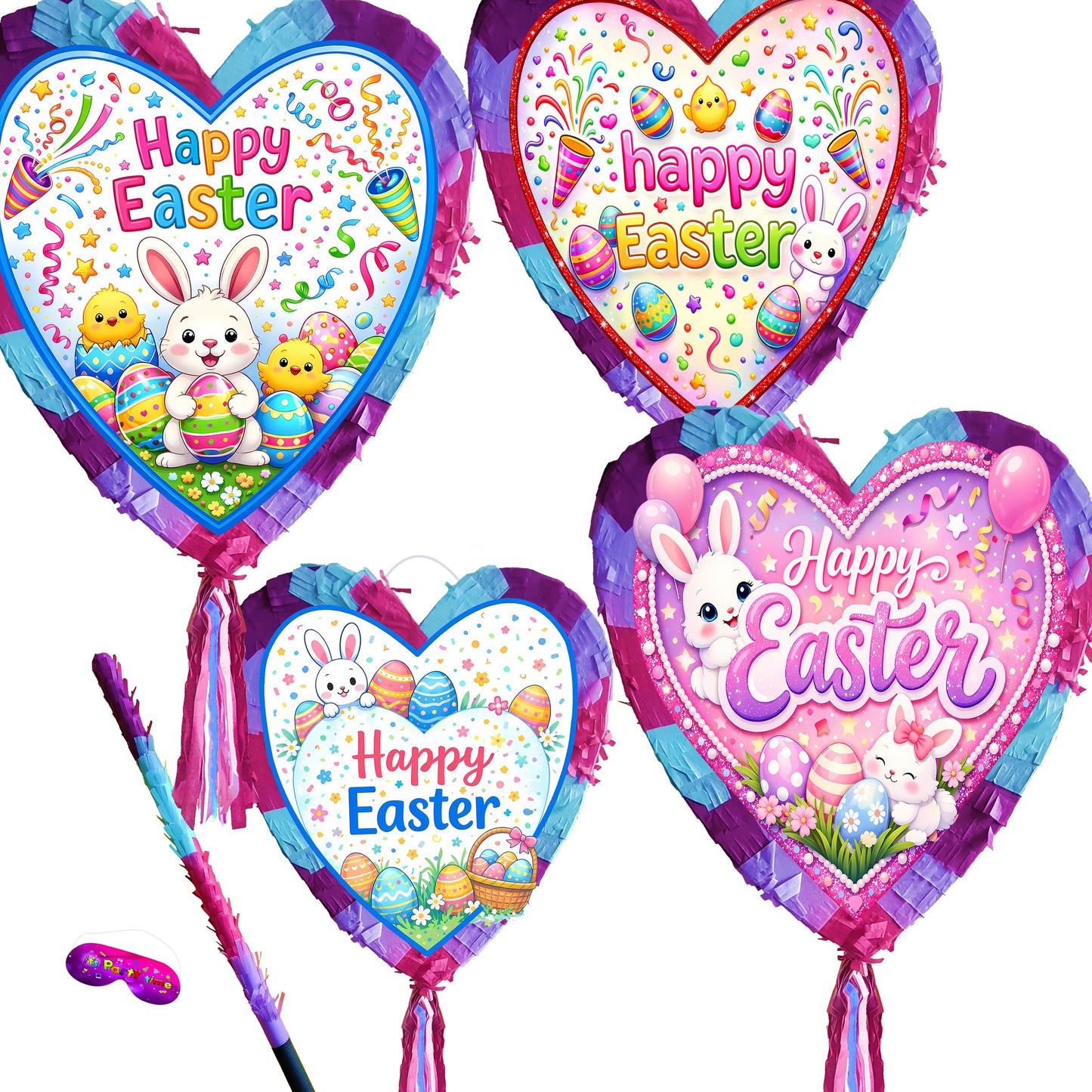 Easter Heart Pinata with Stick and Blindfold, for Party Game (Large 15x16 inch)