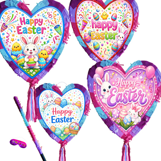 Easter Heart Pinata with Stick and Blindfold, for Party Game (Large 15x16 inch)